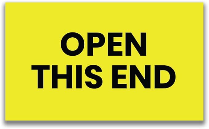 StickerJet Open This End – Warehouse Receiving Labels – 3"x5" Rectangle Labels – 500 Qty/Roll – Paper, Easy Peel and Stick, Strong Adhesive, No Residue, Made in USA