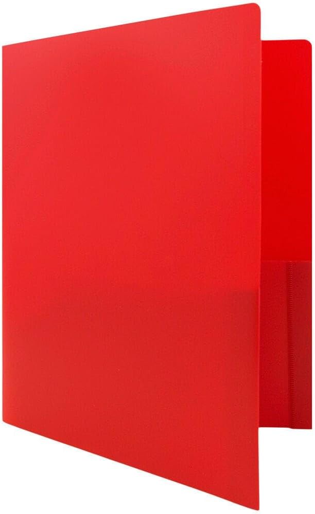 JAM PAPER Heavy Duty Plastic 2 Pocket Extra Tough School Folders - Red - 3/Pack