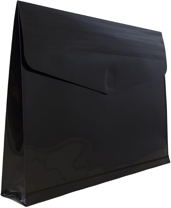JAM PAPER Plastic Expansion Envelopes with Hook & Loop Closure - Letter Booklet - 9 3/4 x 13 with 2 Inch Expansion - Black - 3/Pack