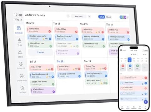 10.1 Inch Digital Calendar 2026 Chore Chart – Interactive Touchscreen Wall Planner, Smart Family Organizer for Family Schedules, Desktop and Wall Mountable, Black and White