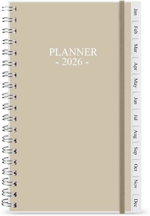 2026 Pocket Planner/Calendar - January 2026 - December 2026, A6 Weekly & Monthly Organizer Notebook & Journal to Track Goals, Easy to Organize Your Daily Life, 3.75" x 6.75", Beige