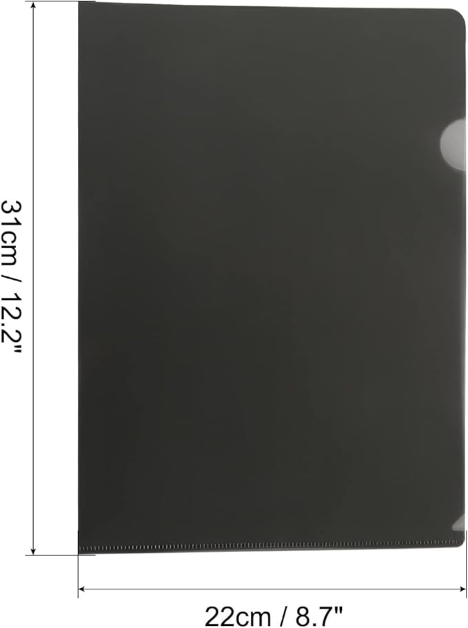 PATIKIL L Type Folders 24 Pack A4 Plastic File Project Pockets Clear Paper Document Jacket Sleeve for Office, Black
