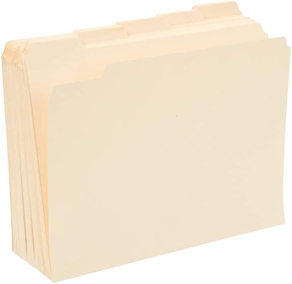 Staples File Folders, Letter Size, 1/5‑Cut Tabs, Assorted Positions, Manila, Durable Paper Stock, 100/Box