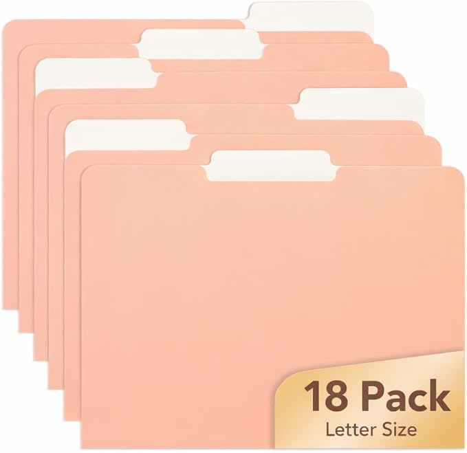 Mr. Pen- File Folders with Tabs, 1/3 Cut Tab, 18 Pack, Letter Size, Peach Dust, File Folders Designed for Office and Classroom Use