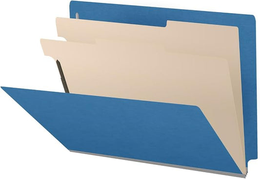 25 Pt. Pressboard Classification Folders, Full Cut End Tab, Letter Size, 2 Dividers, Royal Blue (Box of 10)