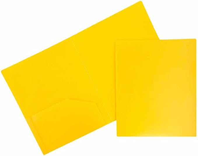 JAM PAPER Heavy Duty Plastic 2 Pocket Extra Tough School Folders - Yellow - 12/Pack