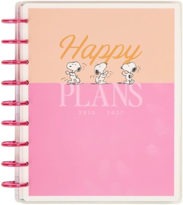 Happy Planner Peanuts Disc-Bound 12-Month Academic Planner, July 2026–June 2027 Planner, 12 Dividers, Classic Size, 7" x 9.25", Dashboard Layout