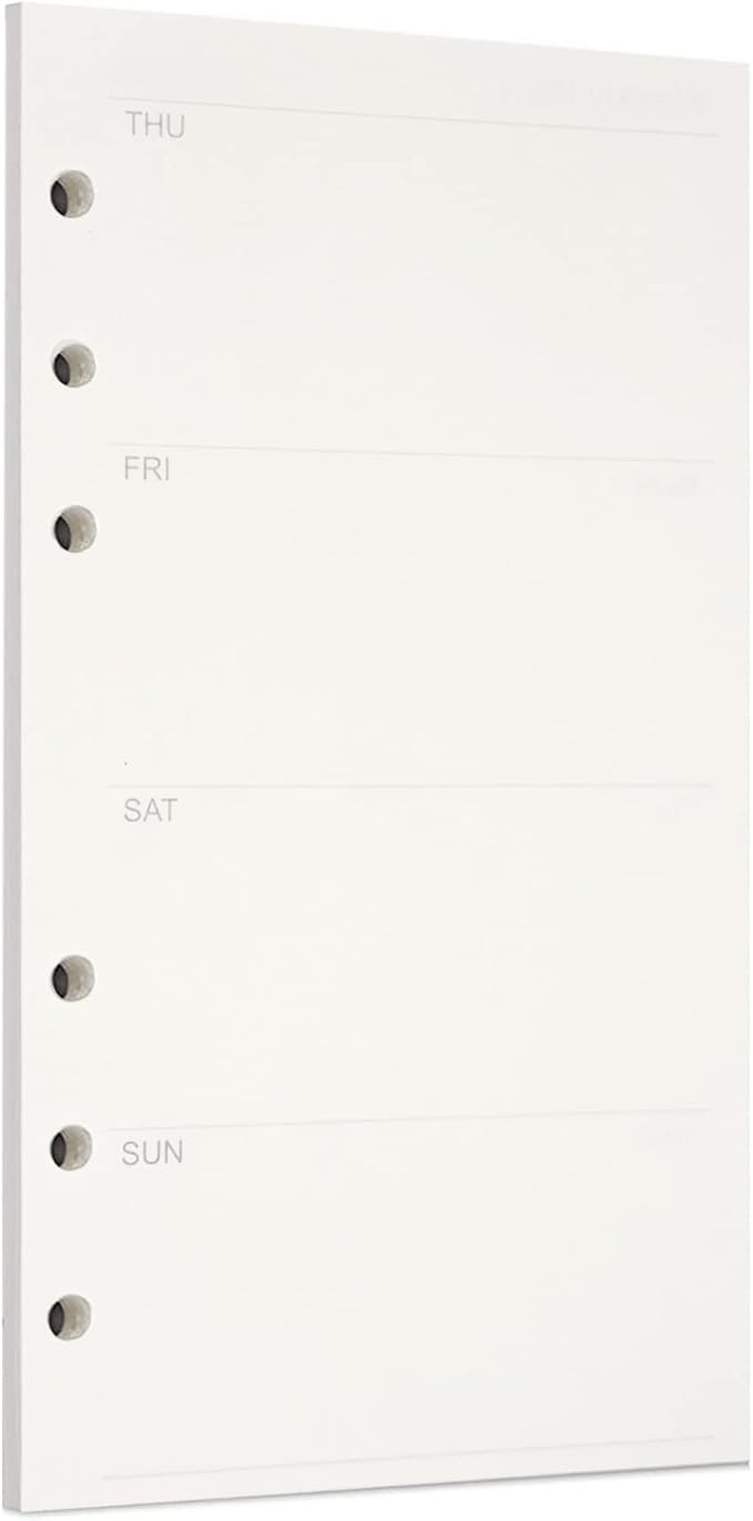 Zelten 1 Pack A6 45 Sheets/90 Pages Weekly Planner Loose Leaf Punched Paper Refills Paper for 6 Hole Binder Personal Organizer Diary Notebook Refillable Planner