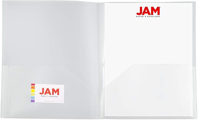 JAM PAPER Heavy Duty Plastic Multi Pocket Folders - 6 Pocket Organizer - Clear - 2/Pack