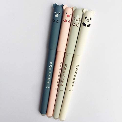 4 Pcs Cute Girly Gel Pens, 0.35mm Blue Ink, Kawaii Pig Bear Cat Mouse Erasable Gel Pens for School Office Supplies Stationery Gift