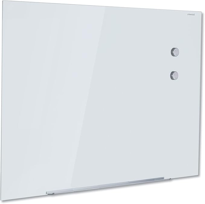 Universal Frameless Magnetic Glass Dry Erase Board, 72" x 48", White Surface, Horiztonal Mount