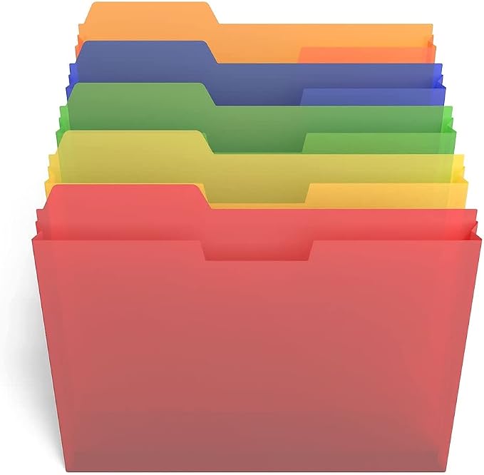 TRU RED Plastic File Pockets, Letter Size, Durable Poly Construction, Assorted Colors – 15/Carton