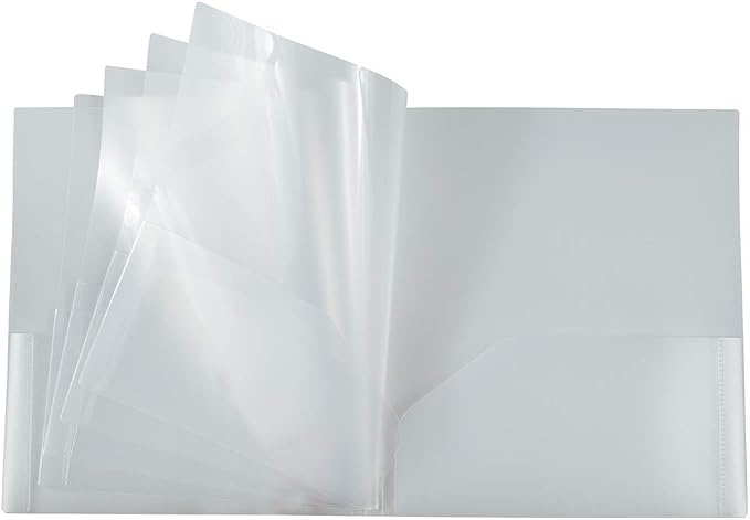 JAM PAPER Heavy Duty Plastic Multi Pocket Folders - 10 Pocket Organizer - Clear - 2/Pack