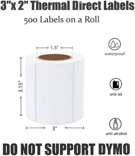 Hybsk 3x2 inch Direct Thermal Labels for Barcodes, Address, Compatible with Rollo Label Printer & Zebra Desktop Printers (3"x2",White)