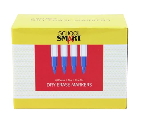 School Smart Dry Erase Pen Style Marker, Fine Tip, Blue, Pack of 48