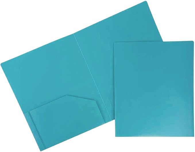 JAM PAPER Heavy Duty Plastic 2 Pocket Extra Tough School Folders - Teal Blue - 12/Pack