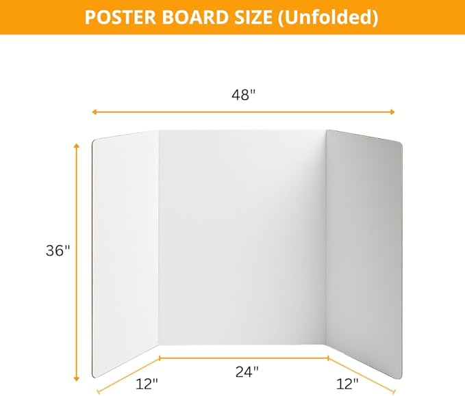 Trifold Poster Board 36"x48" Corrugated Display Board with Bonus 5 Colored A4 Sheets & Label, White Front Kraft Back Perfect for School Projects, Business Presentations, Science Fairs (White)