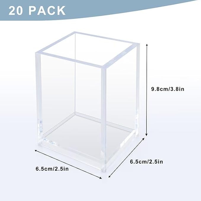 20 Pack Clear Acrylic Pen Holders, Pencil Cups and Makeup Brush Organizers : Durable Desk Accessories for Classroom, Office and School Storage