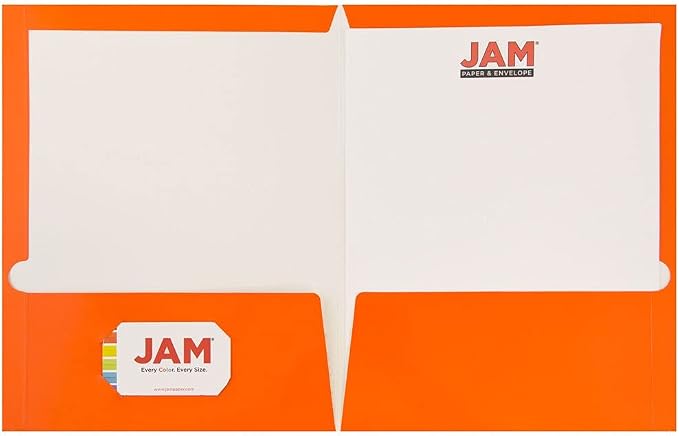 JAM PAPER Laminated Two Pocket Glossy School Folders - Letter Size - High Gloss Orange - Bulk 25/Pack