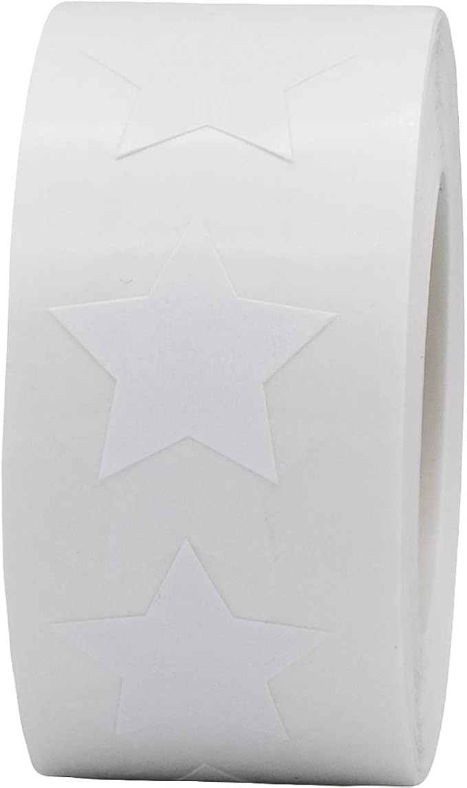 White Star Shape Stickers 0.75 Inch 500 Adhesive Labels
