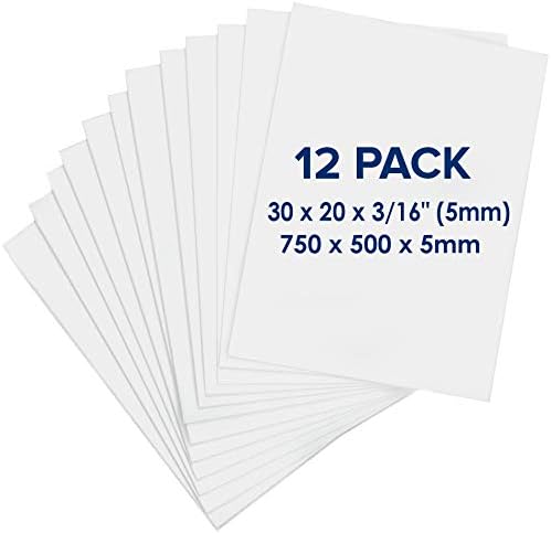 Foam Board 20 x 30 x 3/16" (5mm) - 12 Pack - White Poster Board, Acid Free, Double Sided, Rigid, Sign Board Foamboard for Mounting, Crafts, Paintings Prints, Art, Display, Presentation and Projects