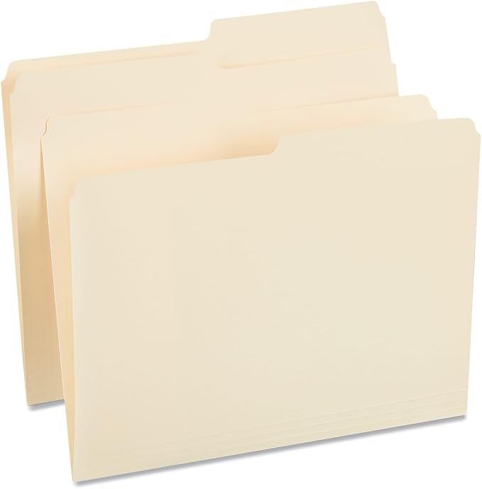 Universal UNV12112EE 1/2-Cut Assorted Top Tab File Folders - Letter Size, Manila (100/Box)