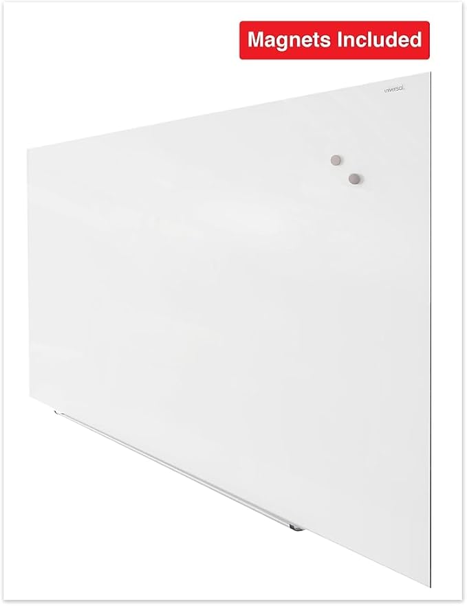 Universal Frameless Magnetic Glass Dry Erase Board, 72" x 48", White Surface, Horiztonal Mount