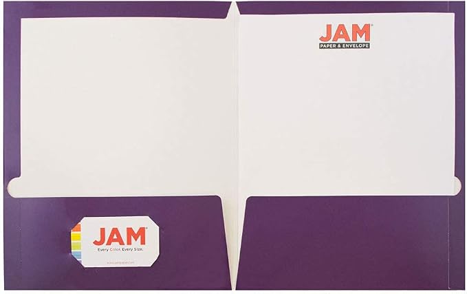 JAM PAPER Laminated Two Pocket Glossy School Folders - Letter Size - High Gloss Purple - 6/Pack