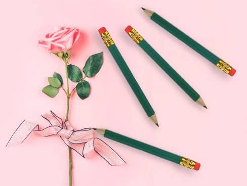 Adhere 50pcs Golf Pencils with Eraser Hexagon Wooden half Pencils Graphite 2B for Golf Event Scoring, Classroom, Wedding, Pew, Pocket | Free Pencil Sharpener (Green・Hexagon・50pcs)