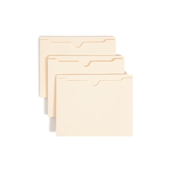 Smead File Jackets Letter Size for File Folders, Reinforced Straight-Cut Tab, 2" Expansion, Letter Size, Value Filing Products, Pack of 50