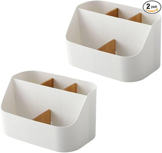 Desk Organizer Remote Control Holder Makeup Caddy Box for Home & Office 2 Pack