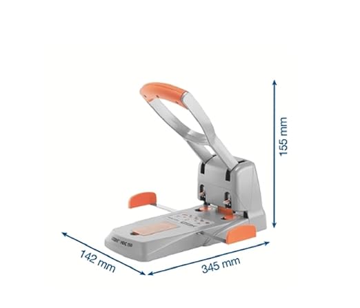 Rapid 23000600 HDC150 Heavy Duty Hole Punch, Guide Bar with Format Markings, Metal, Silver/Orange, 150 Sheets