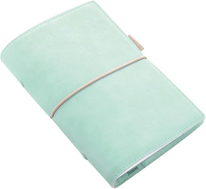 Filofax Domino Soft Organizer, Personal Size, Duck Egg - Smooth, Leather-Look, Grain Effect, Tactile, Six Rings, Week-to-View Calendar Diary, Multilingual, 2025 (C022579-25)