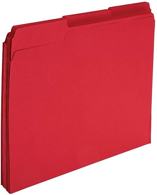 Staples Colored File Folders, Letter Size, 3‑Tab Top‑Tab Design, Red, Durable Paper Stock, 24/Pack