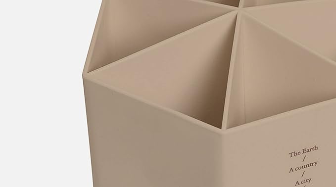 Gullor Spinning Desktop Stationery Organizer Decorative Plastic Rotating Pen and Pencil Cup 6 Compartment Desk and Table Top Office Supplies, Khaki