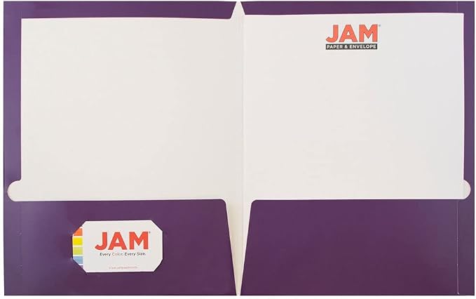 JAM PAPER Laminated Two Pocket Glossy School Folders - Letter Size - High Gloss Purple - Bulk 50/Box