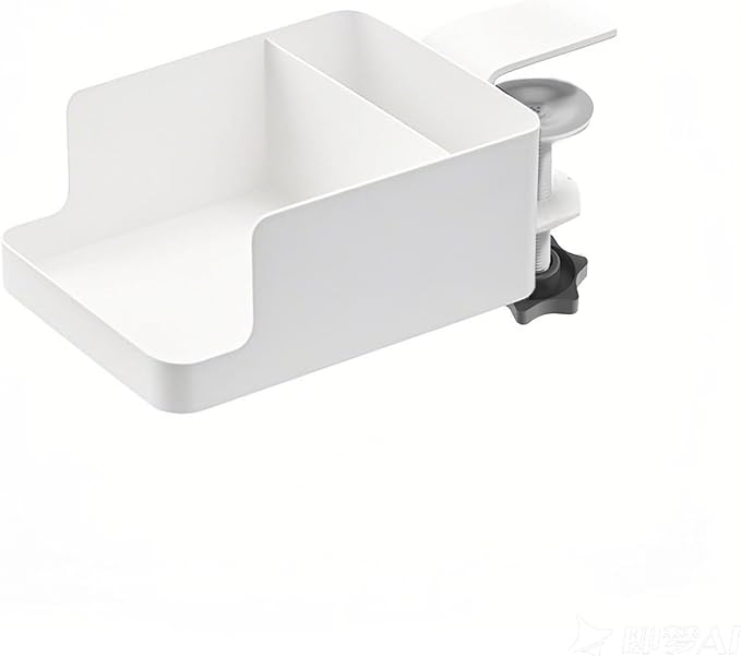 2-in-1 Wite Anti-Spill Desk Cup Holder Clamp on Desks Edge, Cups and Phone Storage for Desktop, Desk Cup Holder Clamp use for Office and Home, 1Pack