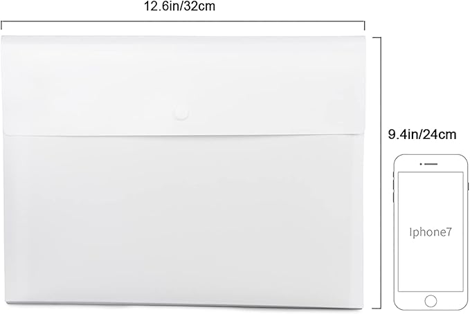 VANRA Expanding Poly File Jacket Filing Envelope File Folder Pockets Document Holder Organizer A4 Letter Size with Snap Button (White, Pack of 5)