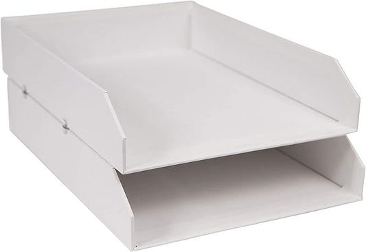 Bigso Box of Sweden Hakan Letter Trays - Stackable Paper Tray Organizer with Stable Rubber Feet for A4 or Letter Size Documents - 9.1 in x 12.2 in x 2.4 in - Pack of 2 - White