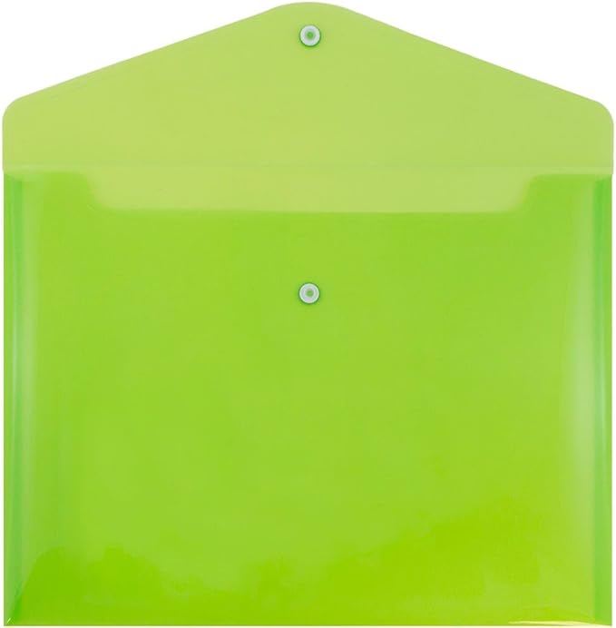 JAM PAPER Plastic Envelopes with Snap Closure - Letter Booklet - 9 3/4 x 13 - Lime Green - 3/Pack