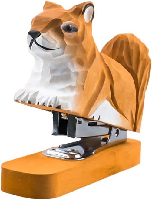 Wooden Animal Stapler, Desktop Stitcher Art Figurine Statue Sculpture Wooden Stapler for School Office Stationery (Squirrel)
