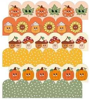 FYSUIMU 60 Pcs Fall Thanksgiving Cartoon Bulletin Board Borders Retro Pumpkin Leaves Mushroom Scalloped Border Trim Autumn Self-Adhesive Sticker for Harvest Party School Home Classroom Wall Decor