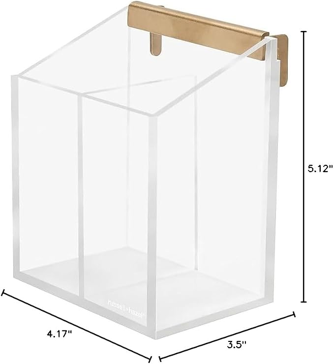 russell+hazel Acrylic Wall Pencil Bloc, Clear with Gold-Tone Hardware, 4.175” x 3.5” x 5.125”