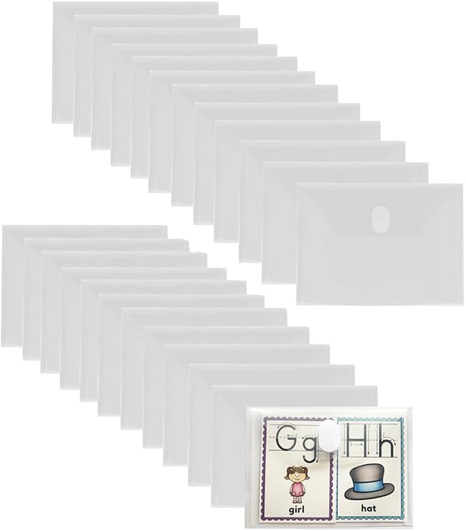 24pcs 5x7 Plastic Clear Envelopes Receipt Coupon Stickers Stamps Storage Case File Organizer Holder