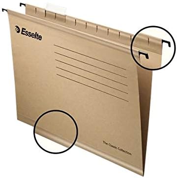 Esselte Classic – Pack of 50 Suspension File Reinforced with Transparent Plastic Visor – Natural