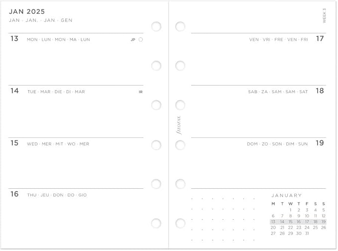 Filofax Moonlight Organizer, Pocket Size, White - Leather-Look, Gold Accents, Six Rings, Week-to-View Calendar Diary, Multilingual, 2025 (C022650-25)