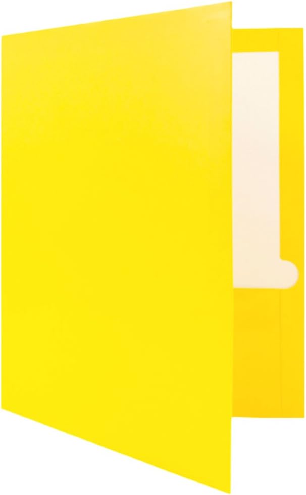 JAM PAPER Laminated Two Pocket Glossy School Folders - Letter Size - High Gloss Yellow - Bulk 100/Box