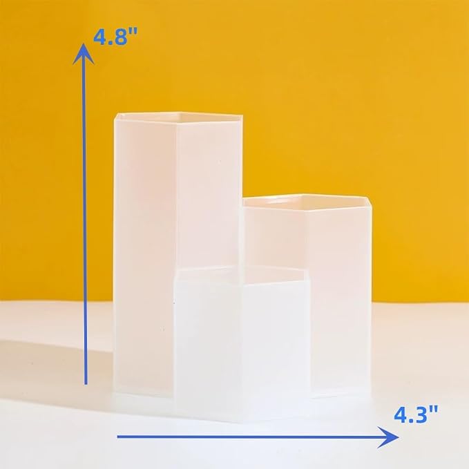 Pen Holder for Desk Pencil Organizer Beige Small Desk Organizer Cute Pen Holder for Office,School and Home (Transparent, Triangular)