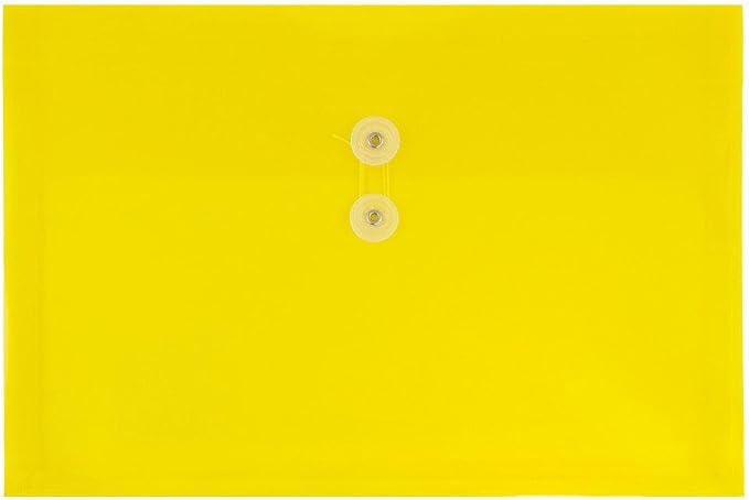 JAM PAPER Plastic Envelopes with Button & String Tie Closure - Legal Booklet - 9 3/4 x 14 1/2 - Yellow - 3/Pack