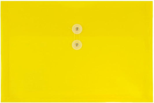 JAM PAPER Plastic Envelopes with Button & String Tie Closure - Legal Booklet - 9 3/4 x 14 1/2 - Yellow - 3/Pack